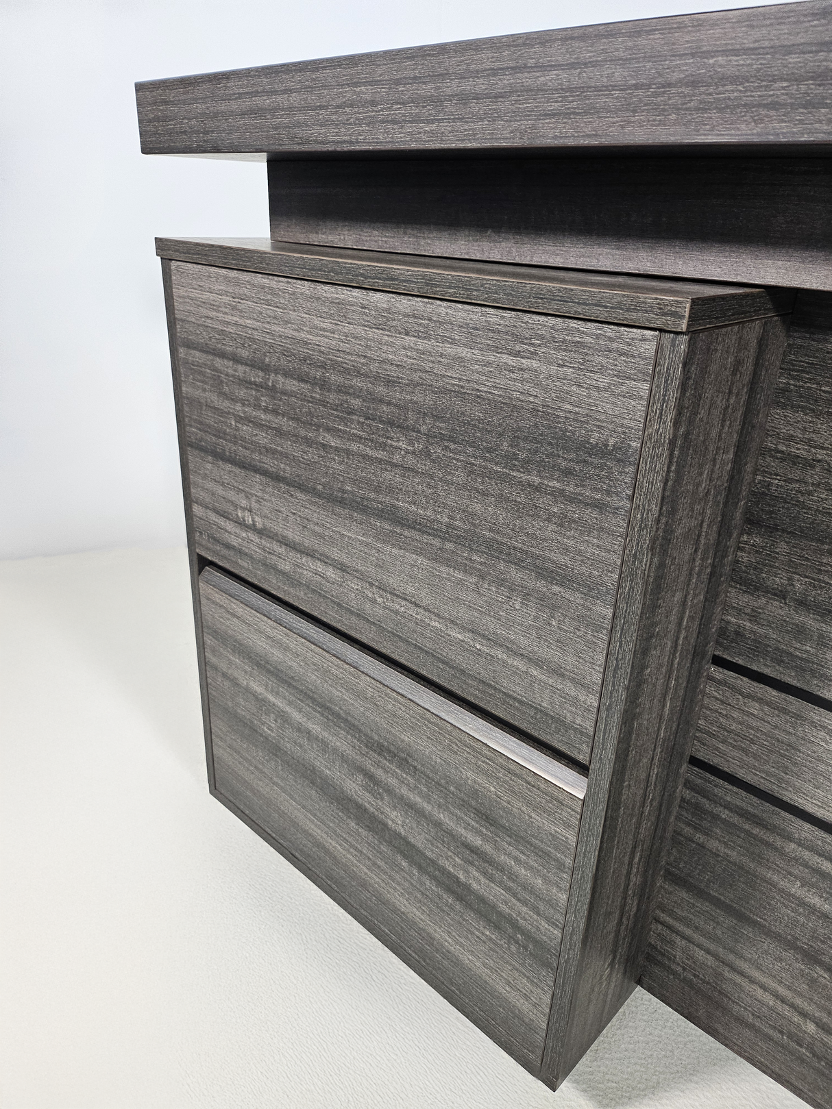 Modern Grey Oak Executive Office Desk with Built In Storage - A4 Suspension Filing Drawer - 1400mm, 1600mm or 1800mm - CF-STR-F
