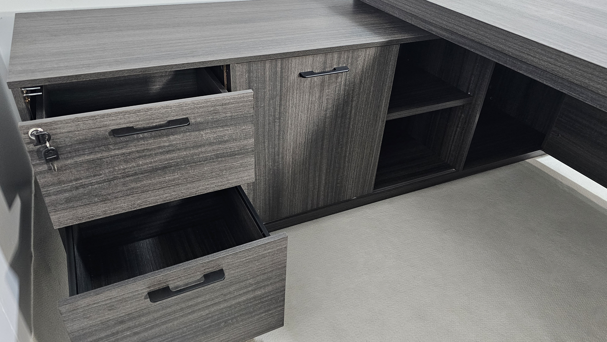 Modern Grey Oak Executive Corner Desk with Storage - 2400mm - CF-CRN-H