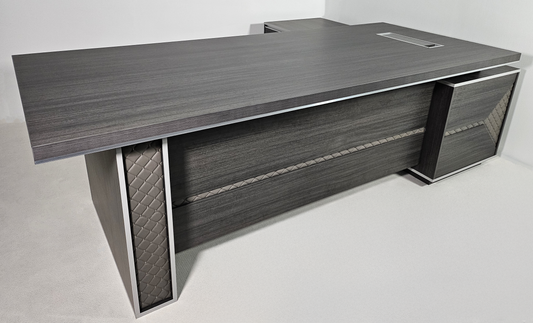 Large Modern Grey Oak Executive Corner Office Desk with Stylish Grey Leather Design - 2400mm - DG25-D01