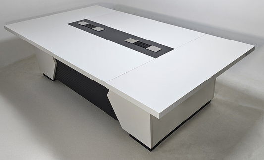 Quality Executive Boardroom Table in White - Table Top Power Integrated - 2800mm or 3200mm - XS-MET-M