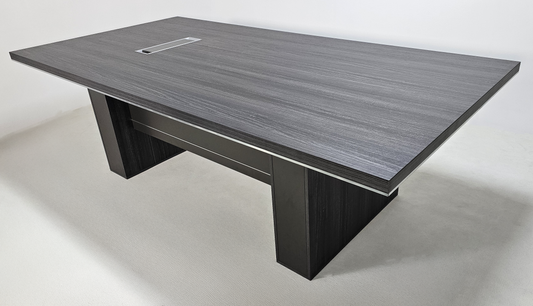 Grey Oak Veneer Executive Boardroom Table with Chrome Trim - 2400mm - DG07-C0124-26