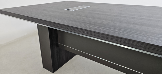 Grey Oak Veneer Executive Boardroom Table with Chrome Trim - 2400mm - DG07-C0124-26