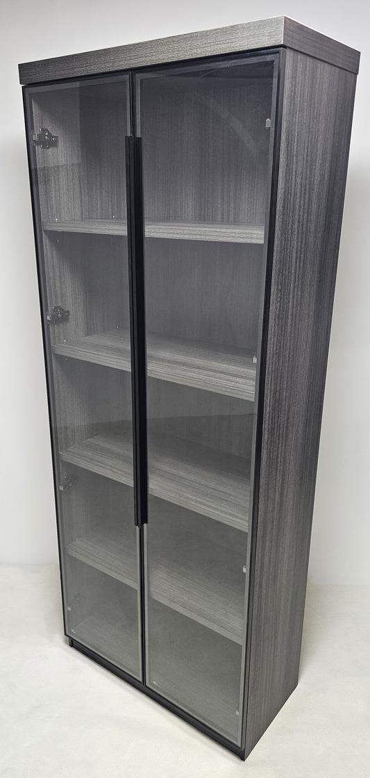 Modern Grey Oak Cupboard Shelving Display Unit with Glass Doors - CF-0804C