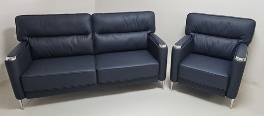 Modern Blue Leather Executive Sofa Set - Single and Triple Seat Available - Blue - F2401