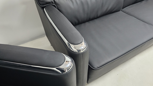 Modern Black Leather Executive Sofa Set - Single and Triple Seat Available - Black - F2401