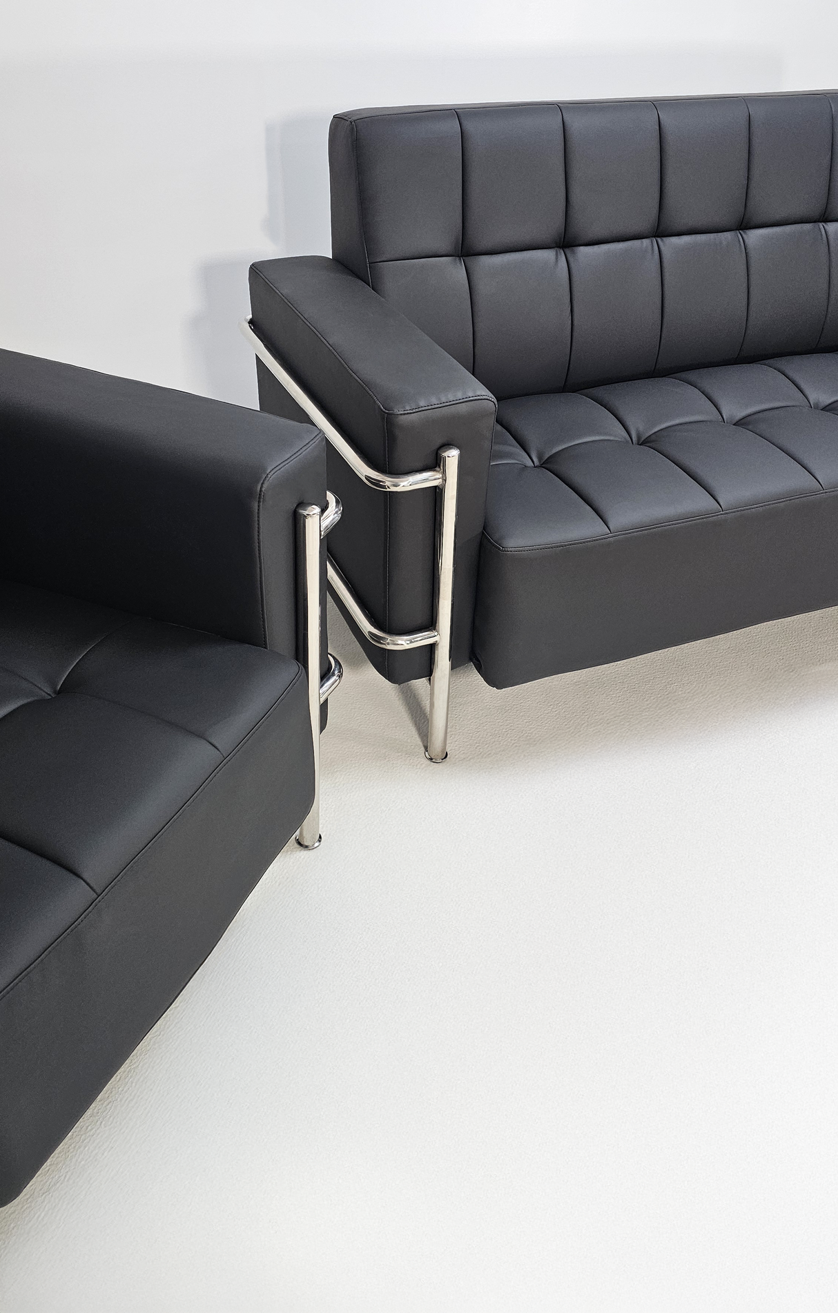 Black Leather Executive Contemporary Sofa with Heavy Duty Metal Frame - Single and Triple Seat - F2402