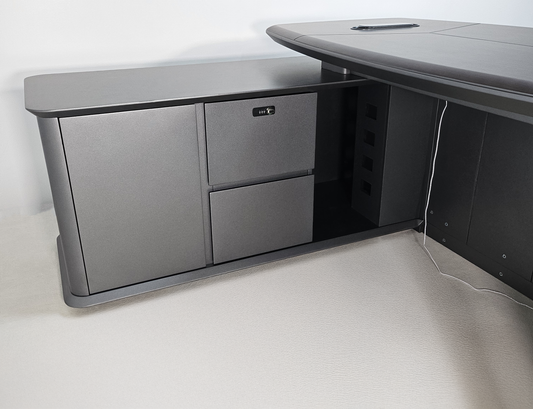 High Quality Wenge Real Wood Veneer Executive Corner Office Desk with LED and UK Socket Power - 2400mm - SAI-01