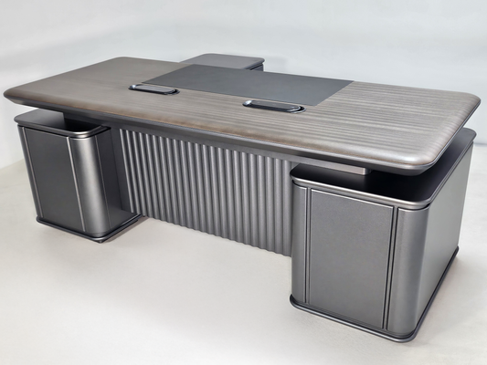 High Quality Wenge Real Wood Veneer Executive Corner Office Desk with LED and UK Socket Power - 2400mm - ELRS-01