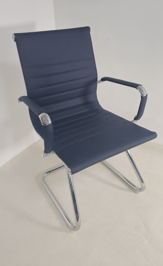 Contemporary Eames-Style Cantilever Visitor Chair in Blue Leather - HB-E13
