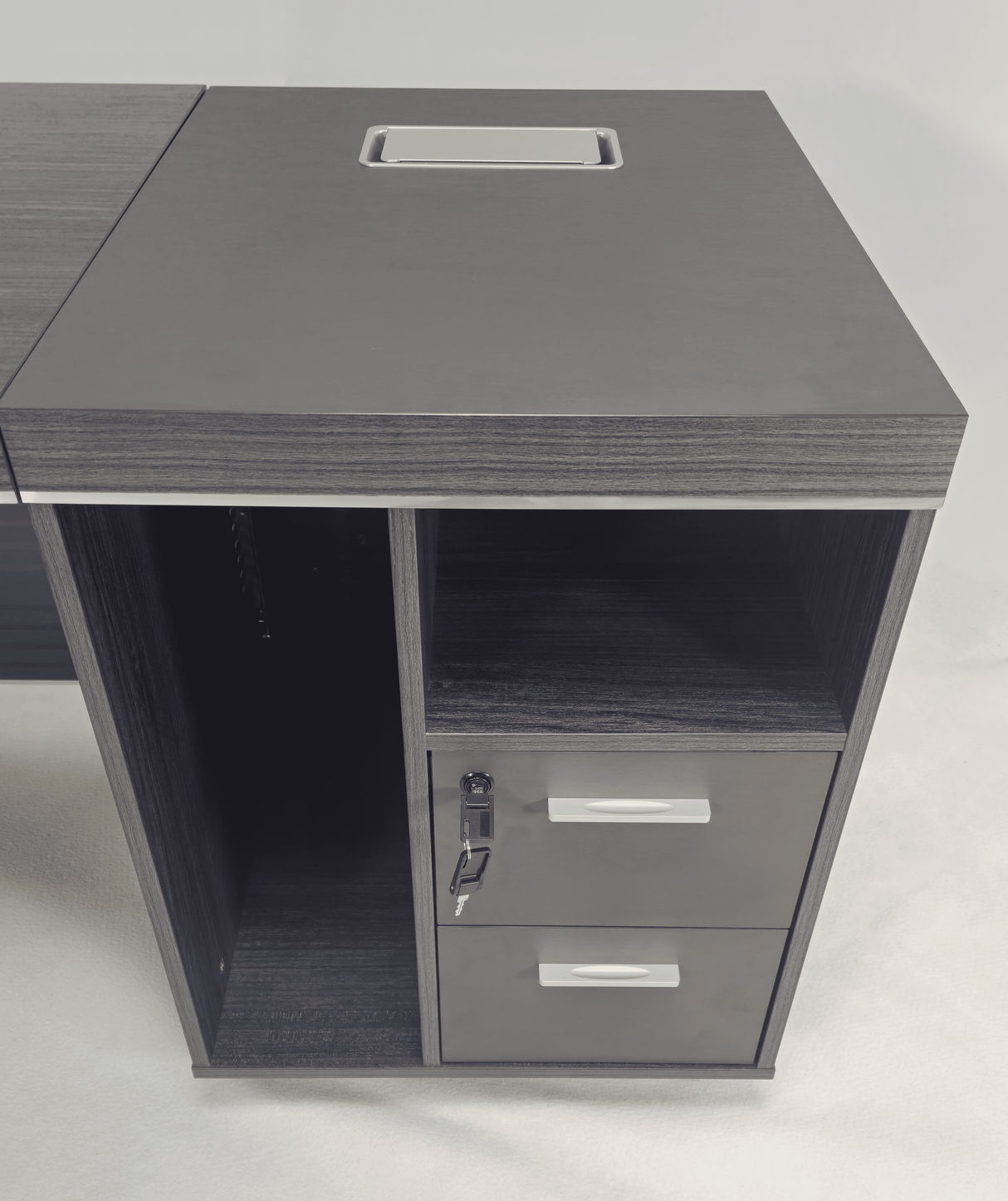 Modern Grey Oak Veneer Executive Office Desk with Built in Storage - 1600mm - BJS-X1616