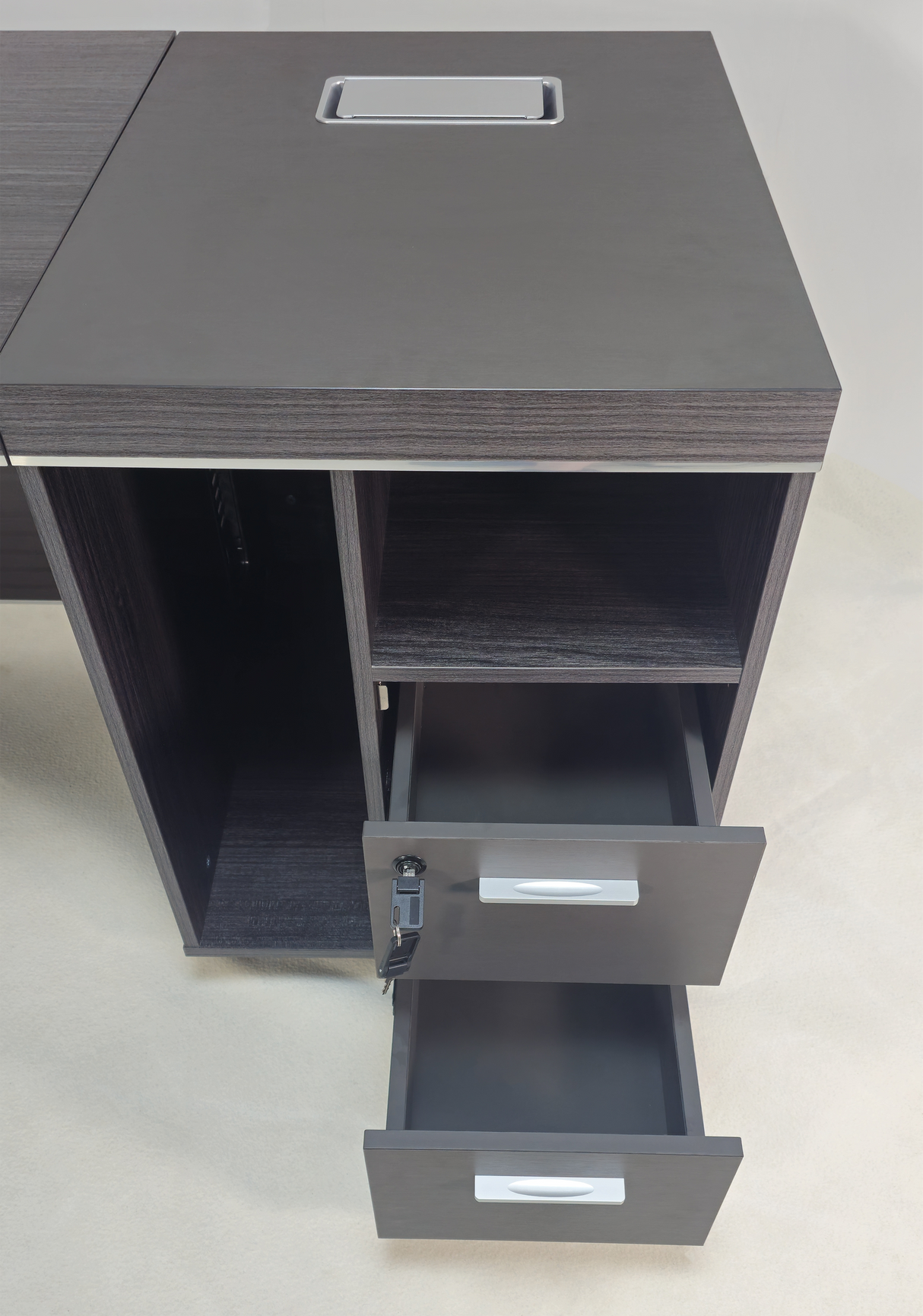 Modern Grey Oak Veneer Executive Office Desk with Built in Storage - 1600mm - BJS-X1616