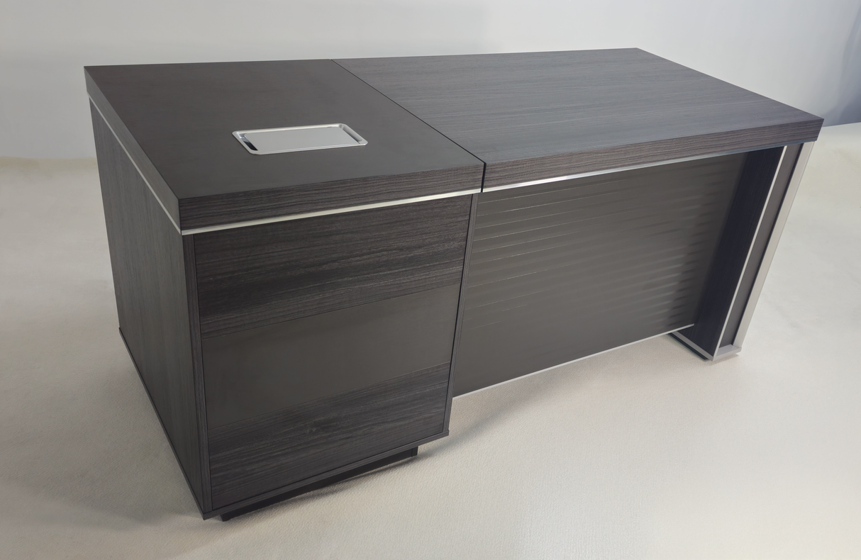 Modern Grey Oak Veneer Executive Office Desk with Built in Storage - 1600mm - BJS-X1616