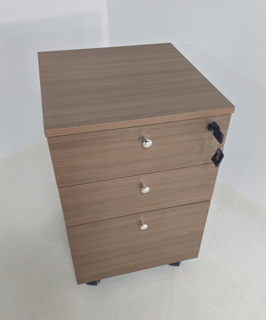 Quality Modern American Walnut Melamine Lockable Three Drawer Pedestal - DG27-H0101