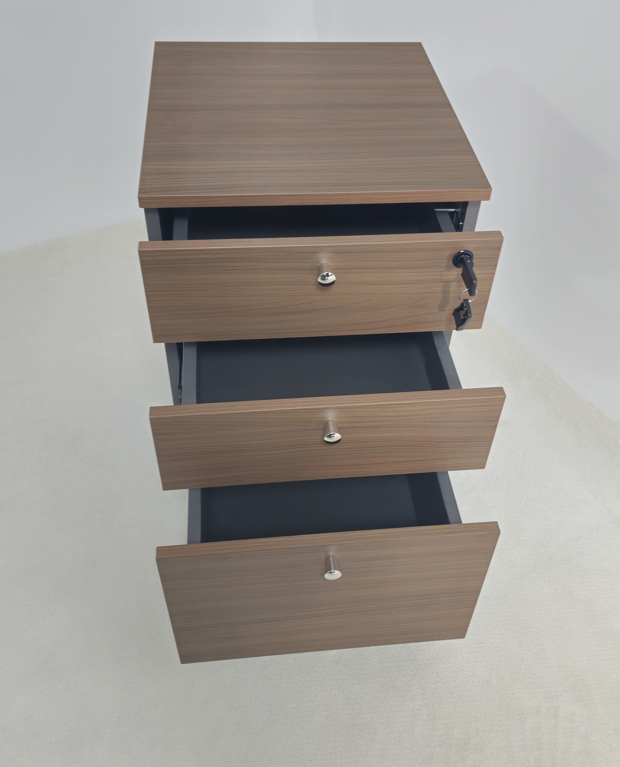 Quality Modern American Walnut Melamine Lockable Three Drawer Pedestal - DG27-H0101