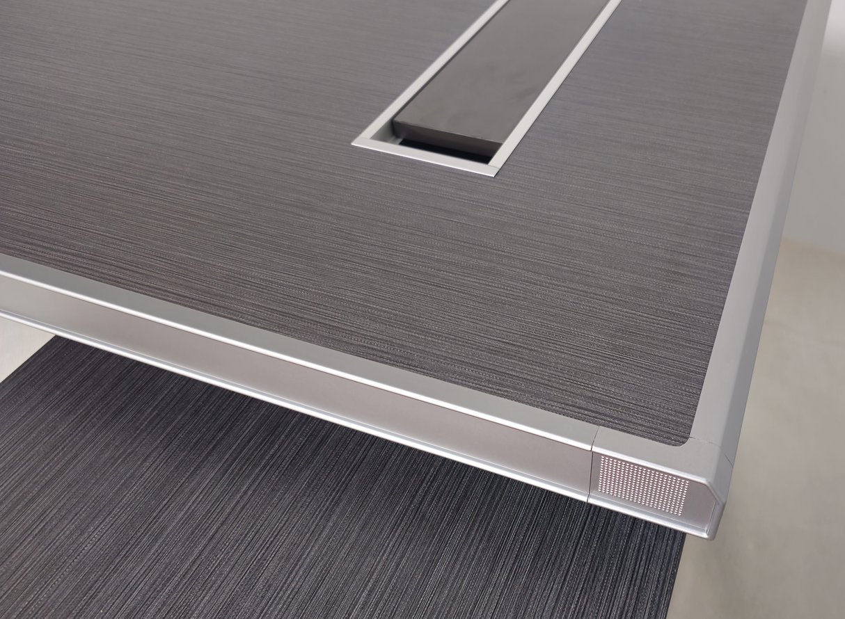 Modern Grey Oak Melamine Office Desk with Integrated Storage & Aluminium Trim – Corner Design - 1800mm or 2000mm - DGWK-C-D05