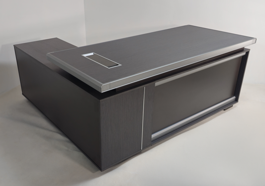 Modern Grey Oak Melamine Office Desk with Integrated Storage & Aluminium Trim – Corner Design - 1800mm or 2000mm - DGWK-C-D05