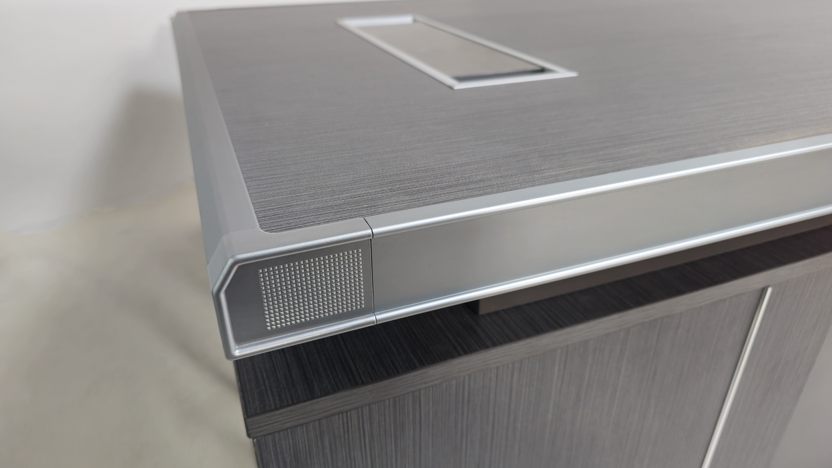 Modern Grey Oak Melamine Office Desk with Integrated Storage & Aluminium Trim – Corner Design - 1800mm or 2000mm - DGWK-C-D05