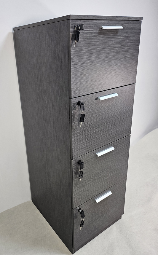 Quality Modern Grey Oak Four Drawer Filing Cabinet - A4 Foolscap Suspension Files - DGWK-AB84
