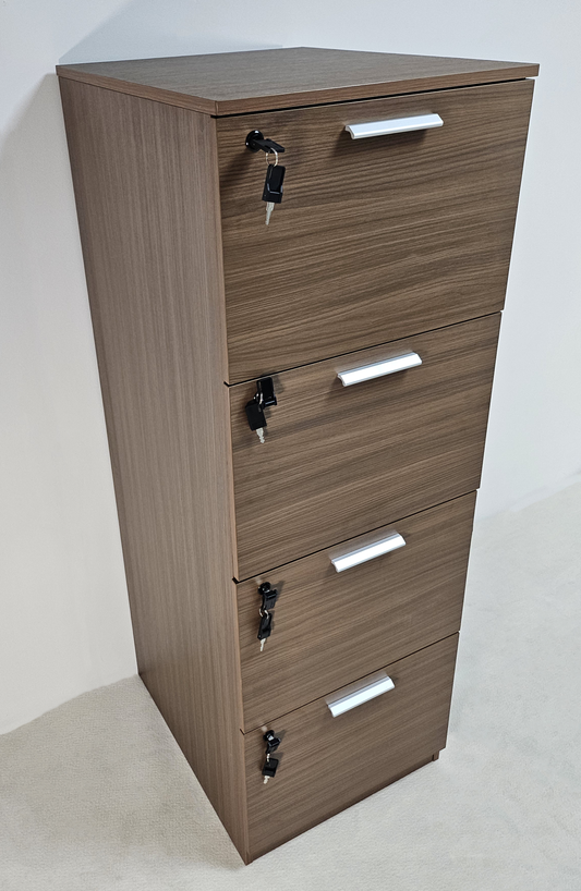 Quality Modern American Walnut Melamine Four Drawer Filing Cabinet - A4 Foolscap Suspension Files - DG27-AB84