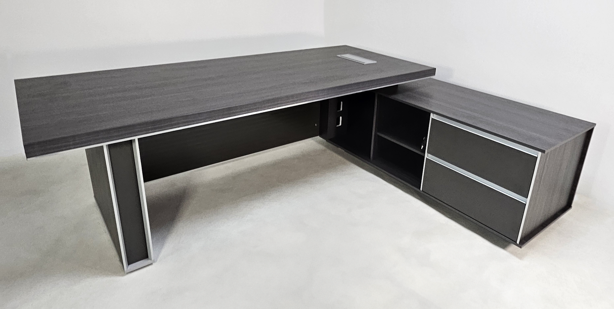 Large Stylish Grey Oak Veneer Corner Executive Office Desk with Built in Storage - 2400mm - BJS-D1124