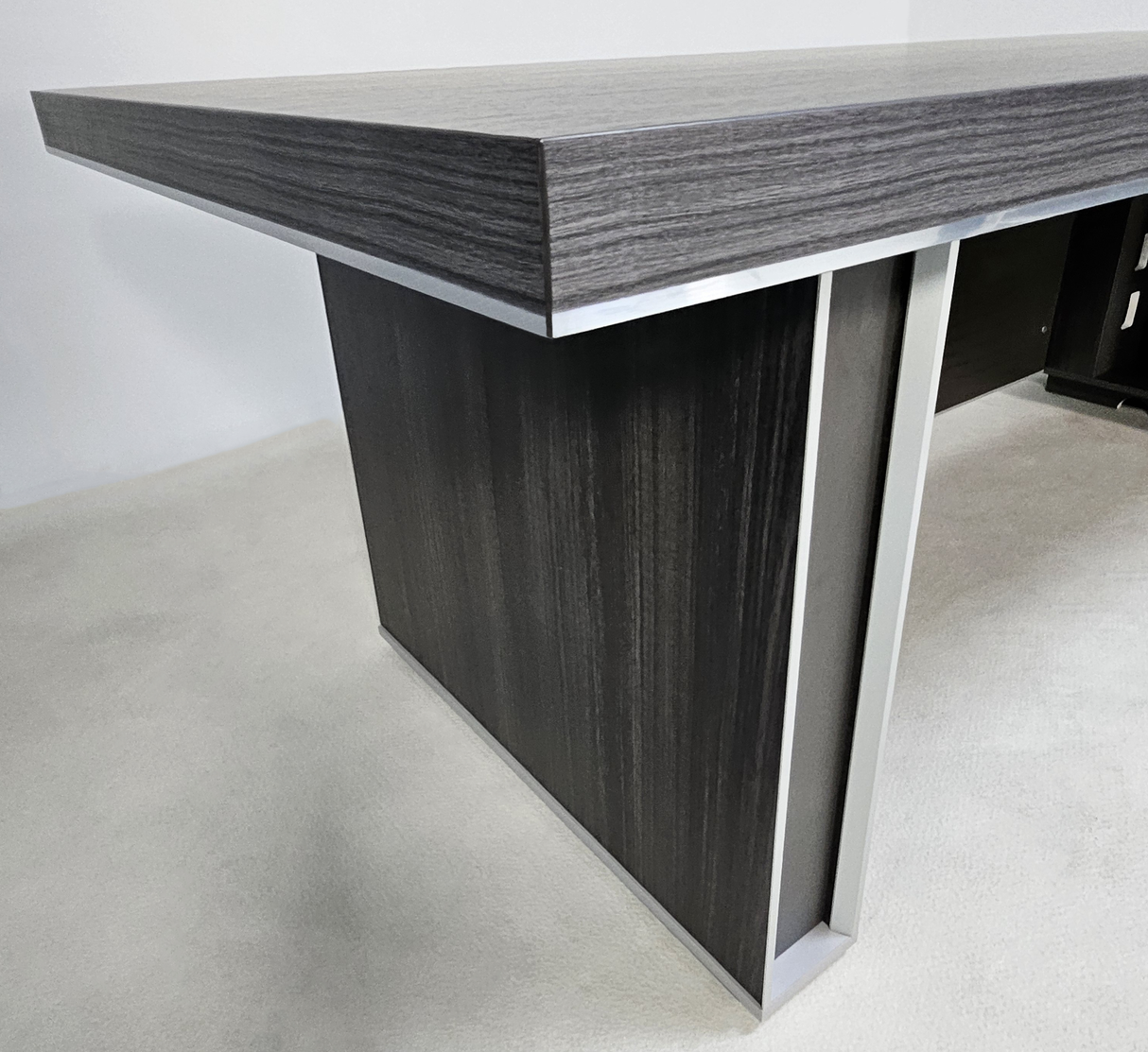 Large Stylish Grey Oak Veneer Corner Executive Office Desk with Built in Storage - 2400mm - BJS-D1124