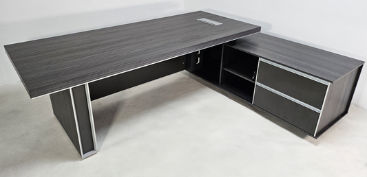Large Stylish Grey Oak Veneer Corner Executive Office Desk with Built in Storage - 2400mm - BJS-D1124