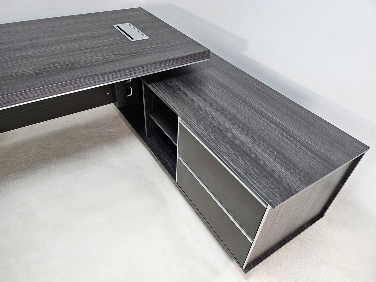 Large Stylish Grey Oak Veneer Corner Executive Office Desk with Built in Storage - 2400mm - BJS-D1124
