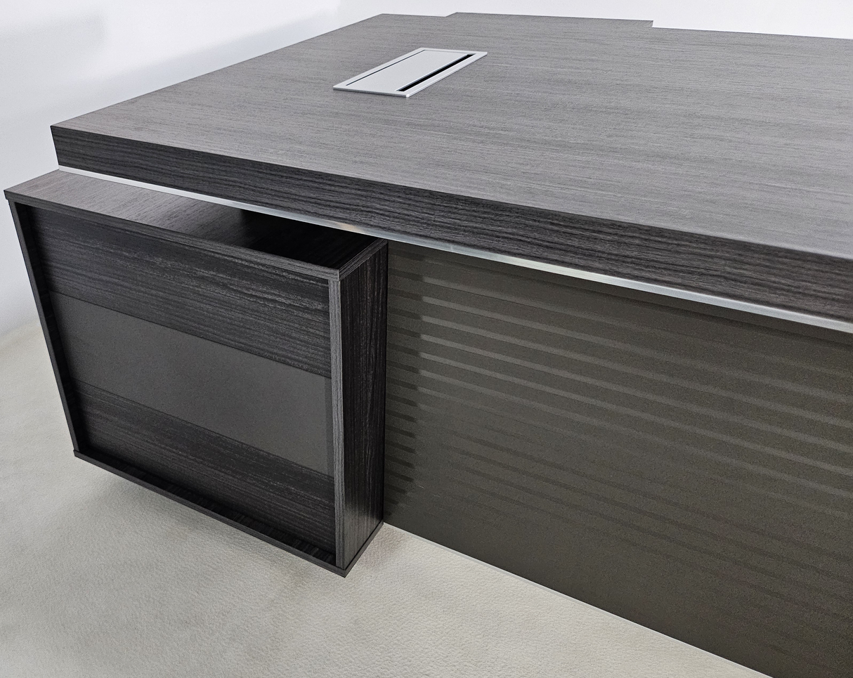 Large Stylish Grey Oak Veneer Corner Executive Office Desk with Built in Storage - 2400mm - BJS-D1124