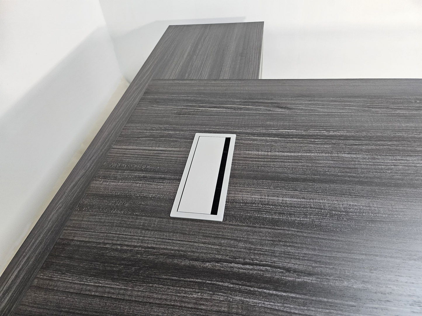 Large Stylish Grey Oak Veneer Corner Executive Office Desk with Built in Storage - 2400mm - BJS-D1124