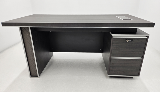 Modern Grey Oak Executive Straight Desk with Stylish Grey Leather Design - 1600mm, 1800mm & 2000mm - DG25-D01