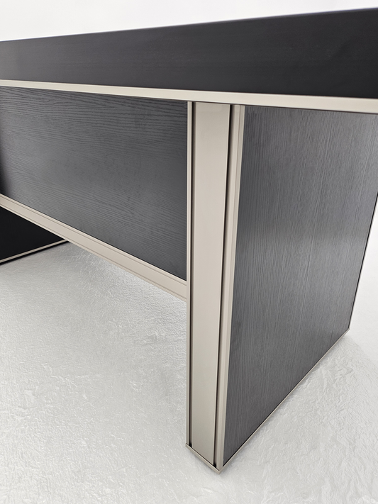 Modern Black Ash Melamine Meeting Table with Silver Trim - 1800mm, 2400mm - BT-BLACK-ASH