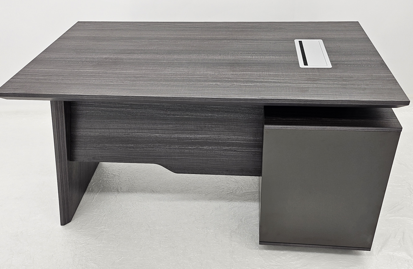 Modern Grey Oak Veneer Executive Office Desk with Built in Pedestal and Inclined Leg - 1400mm - DG19-S-D14
