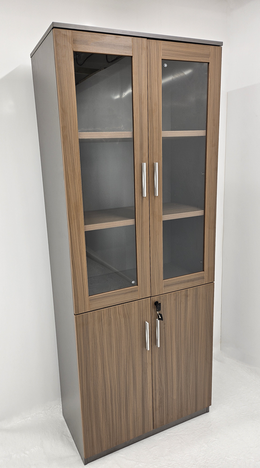 Modern Executive Walnut Two Glass Door Bookcase - 800mm - PM02-S03