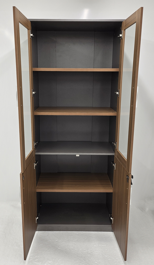 Modern Executive Walnut Two Glass Door Bookcase - 800mm - PM02-S03