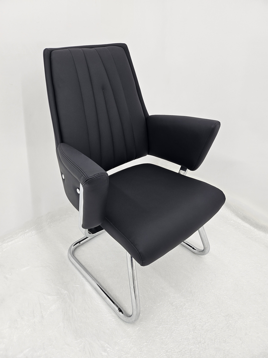 Contemporary Design Black Leather Visitor Chair on Cantilever Frame - C135