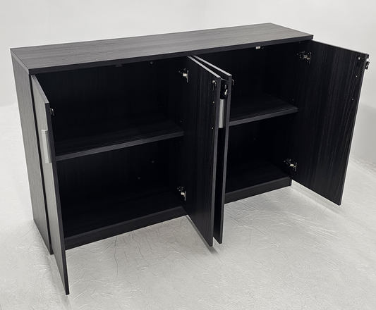 Modern 1600mm Wide Four Door Grey Oak Veener Executive Office Cupboard - 1000mm Tall - S0616-4DR-26