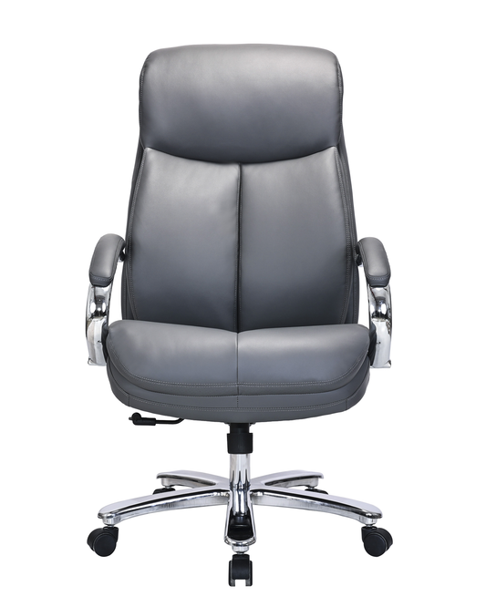 Heavy-Duty 180kg Leather Executive Office Chair with XL Seat & Chrome Arms – Grey - 2183E