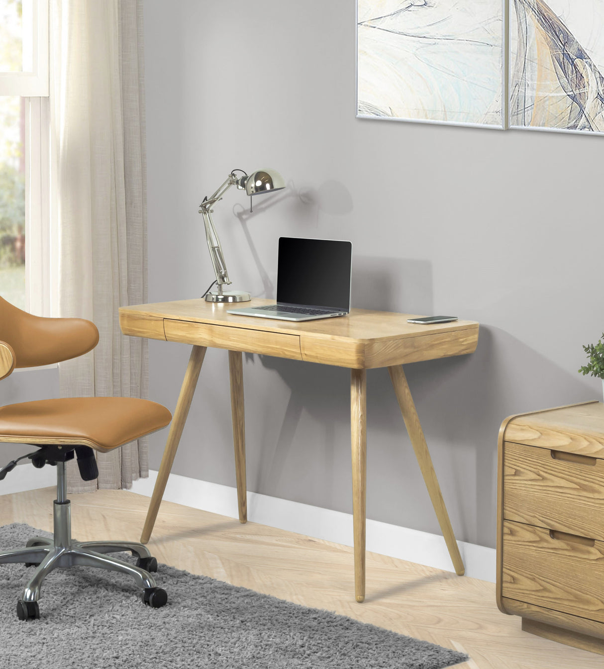 Contemporary Quality Home Office Desk in Oak Veneer - 1100mm - PC713