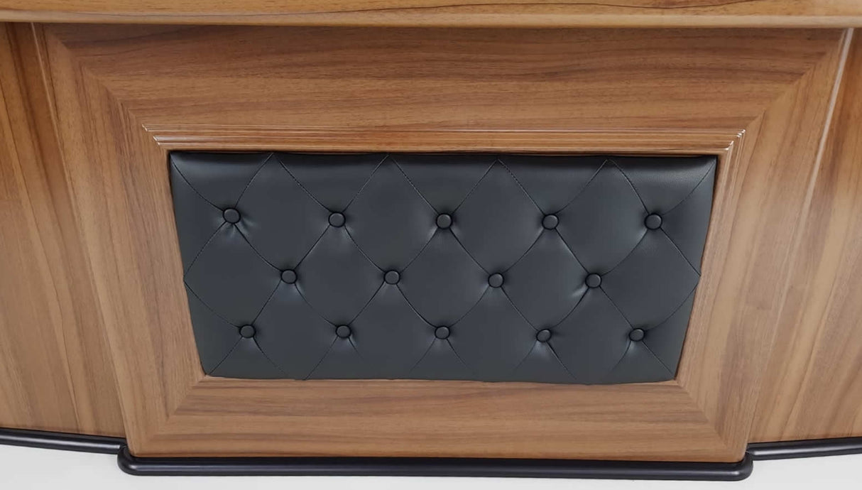 Large Light Oak Executive Desk With Black Leather Chesterfield Backpanel - With Return and Pedestal - 2400mm - 3211