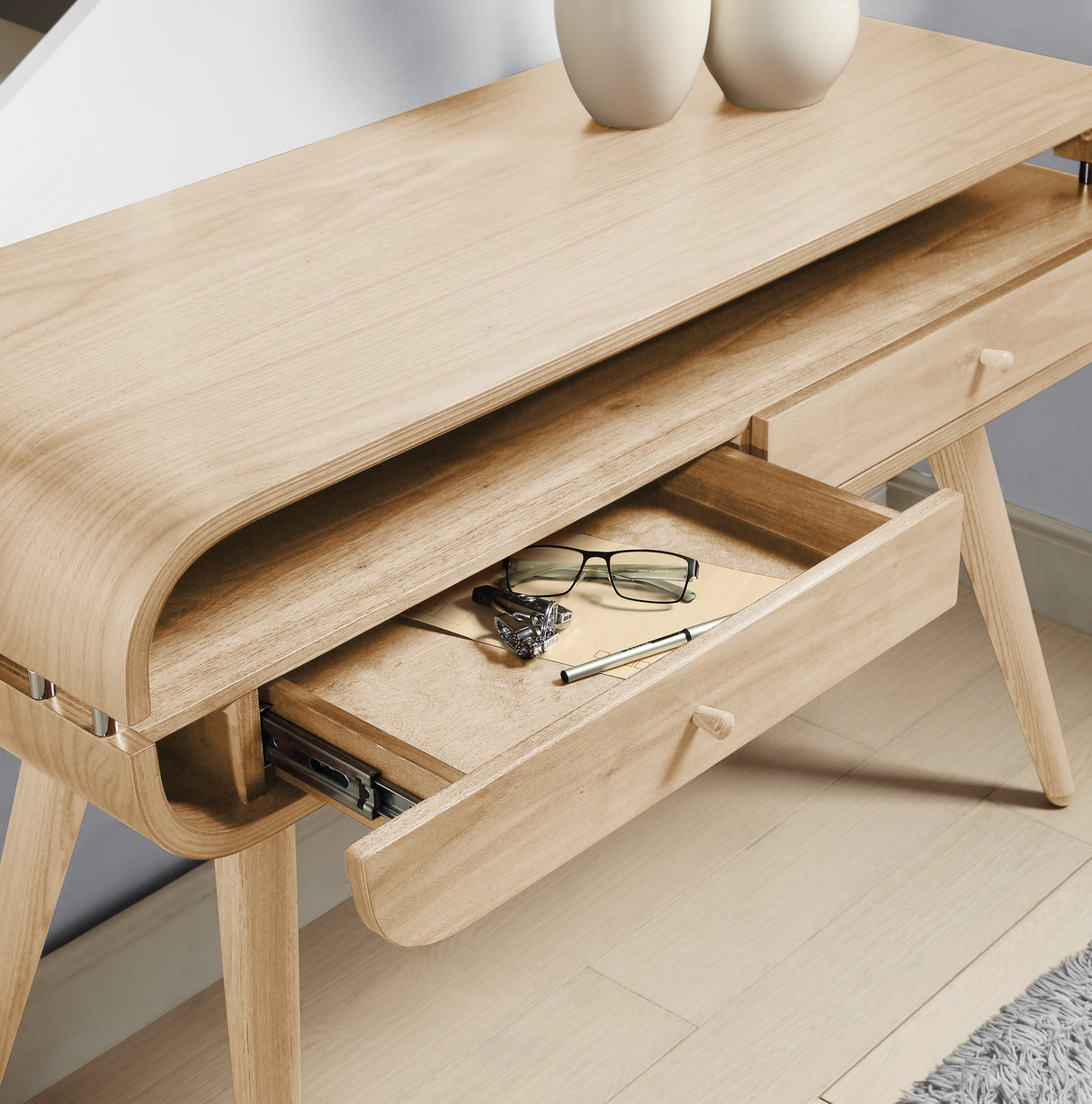 Modern Oak Veneer Console Table with Built in Storage - JF705