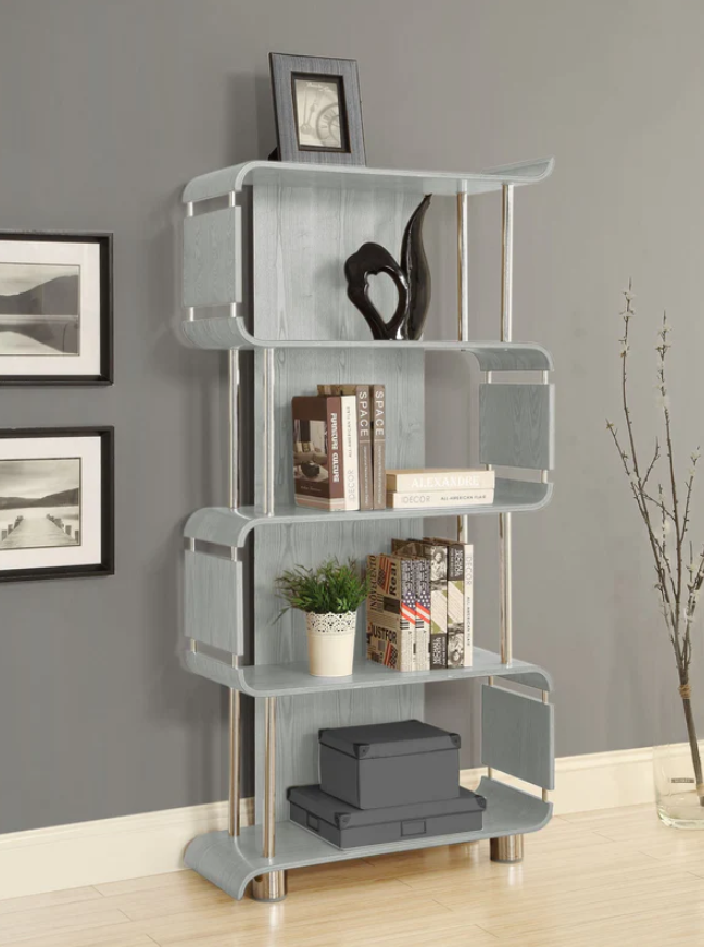 Contemporary Open Storage Bookcase in Grey Veneer - 800mm - BS201