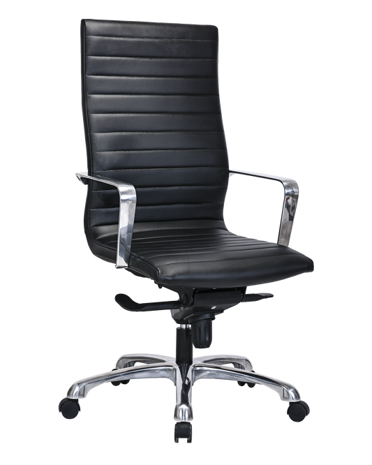 Modern Ribbed Office Chair with Thick Padding in Black Leather - SS-705E