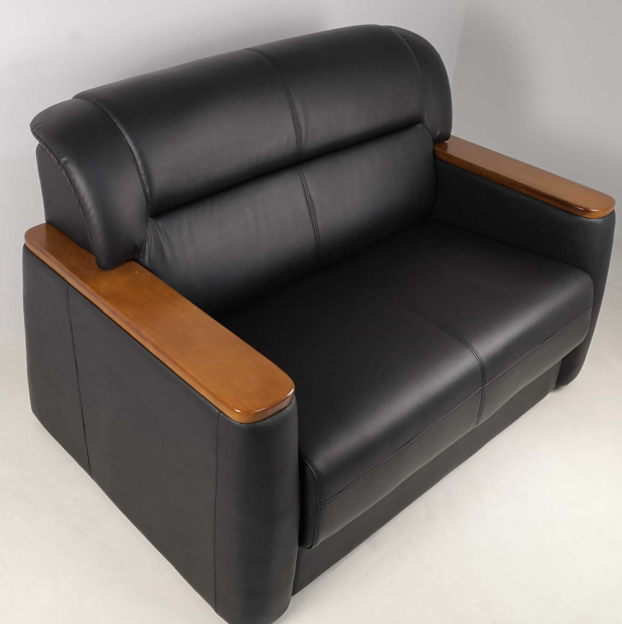 Black Office Sofa with Walnut Arms - Single, Twin or Triple - F-110