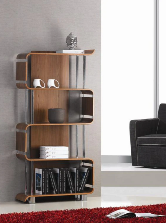 Contemporary Open Storage Bookcase in Walnut Veneer - 800mm - BS201