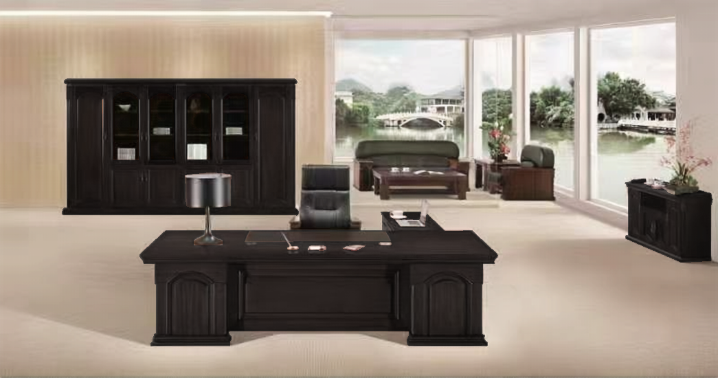 Large Executive Office Desk Real Wood Veneer with Pedestal and Side Return - 2400mm / 2600mm / 2800mm - DSK-7G241