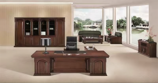 Large Executive Office Desk Real Wood Veneer with Pedestal and Side Return - 2400mm / 2600mm / 2800mm - 7G241