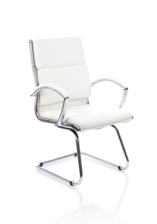 Classic Medium Back Cantilever Bonded Leather Visitor Chair with Fixed Arms - Black, Tan or White