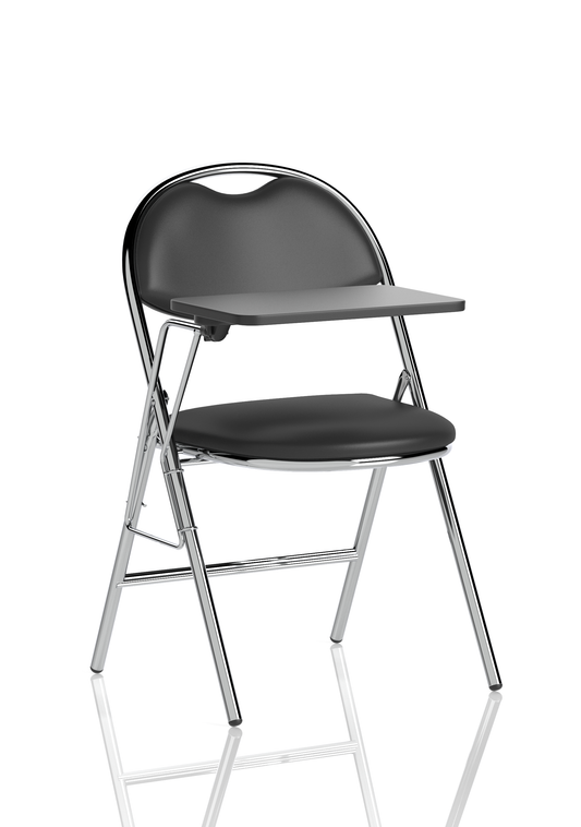Milan Medium Back Black Vinyl Chrome Frame Folding Visitor Chair - With Optional Foldaway Writing Table