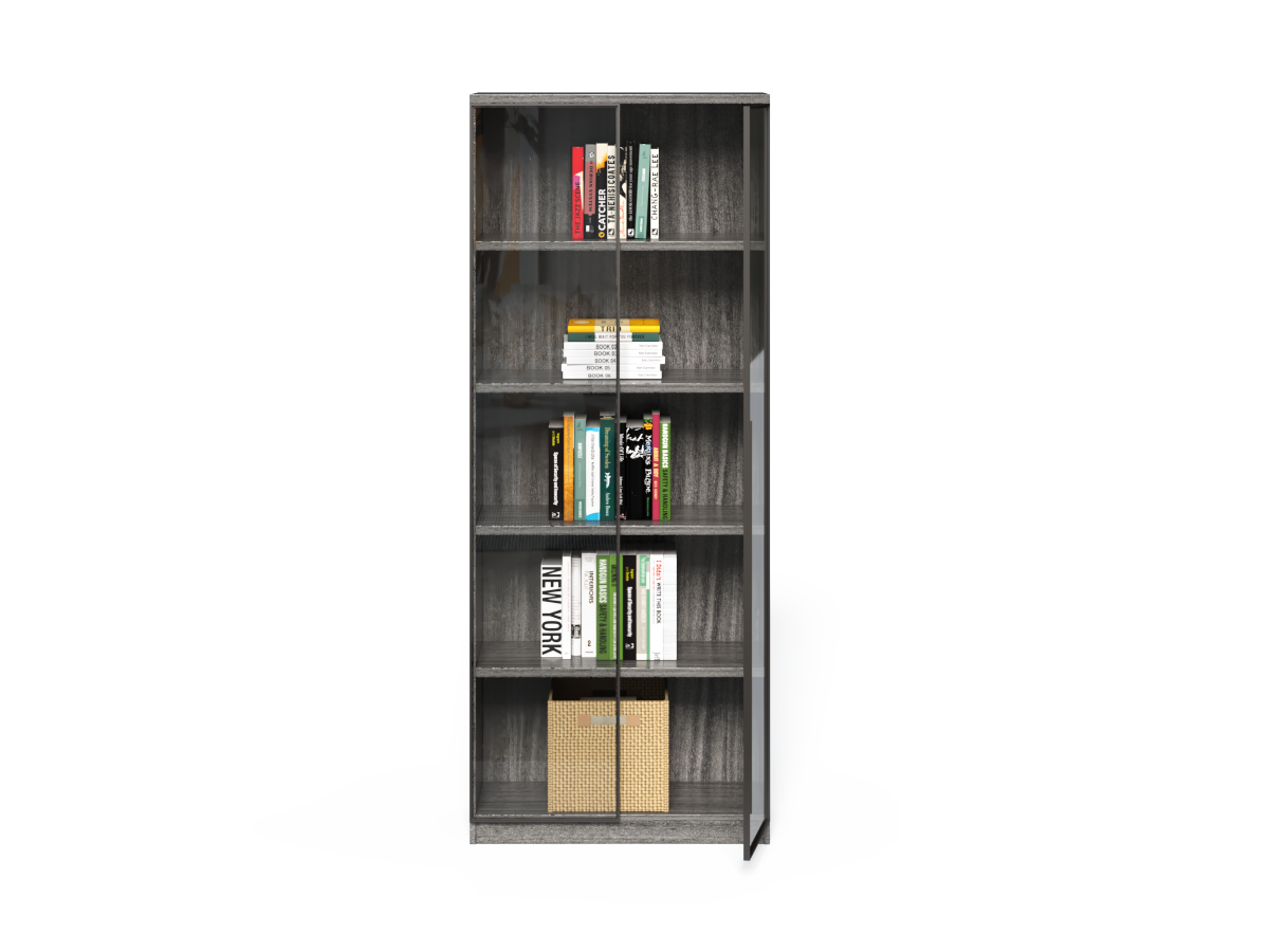 Modern Grey Oak Cupboard Shelving Display Unit with Glass Doors - CF-0804C