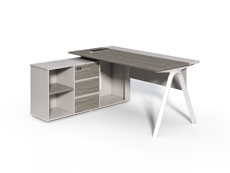 Contemporary Modern Corner Executive Office Desk with Stylish Metal Leg and Integrated Desktop Power - Oak and Beige Oatmeal - 1400mm, 1600mm, 1800mm - CF-CRN-E